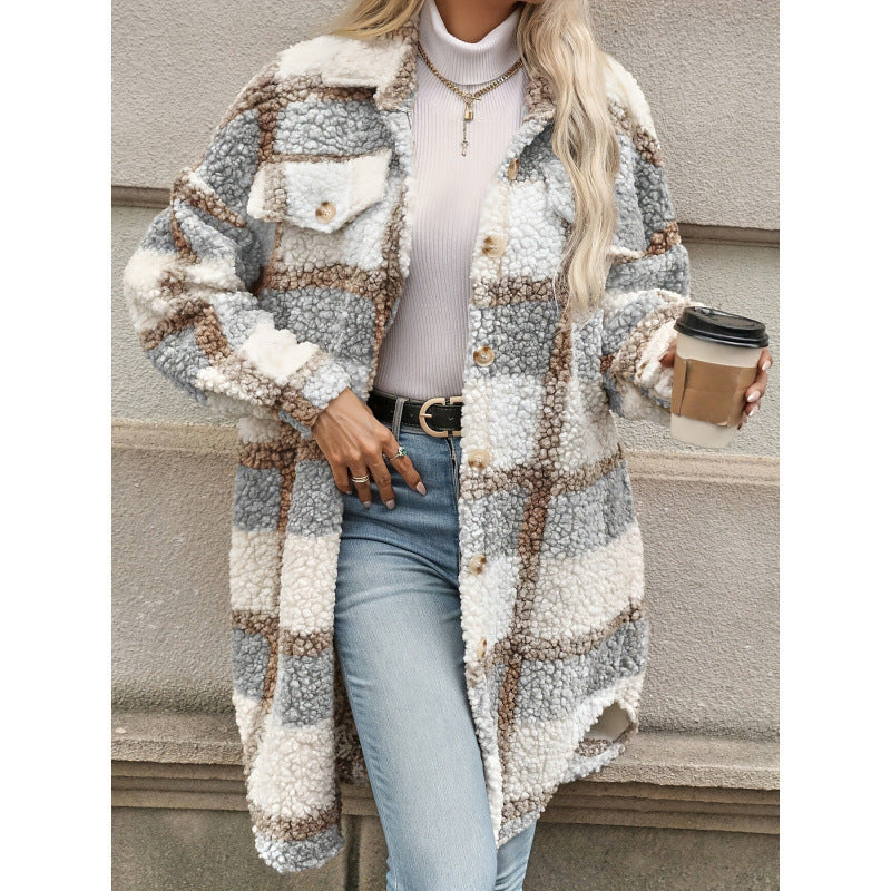 Colorblock Plaid Padded Jacket