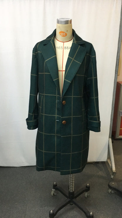 Mid-Length Plaid Lapel Coat