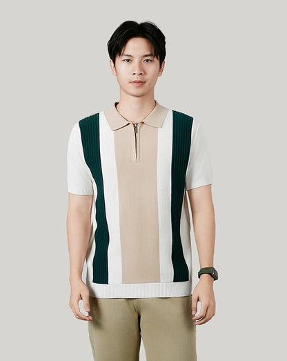 Dzianinowa koszulka z kontrastowymi paskami